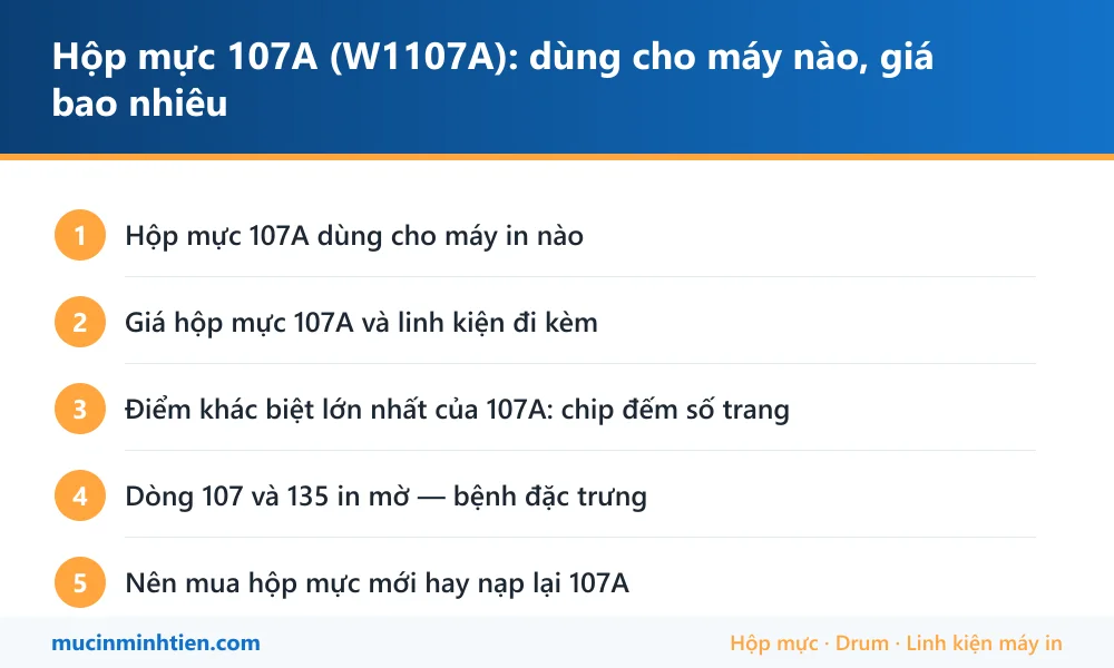 Tóm tắt thông tin hộp mực 107A: máy dùng được, giá và cách chọn