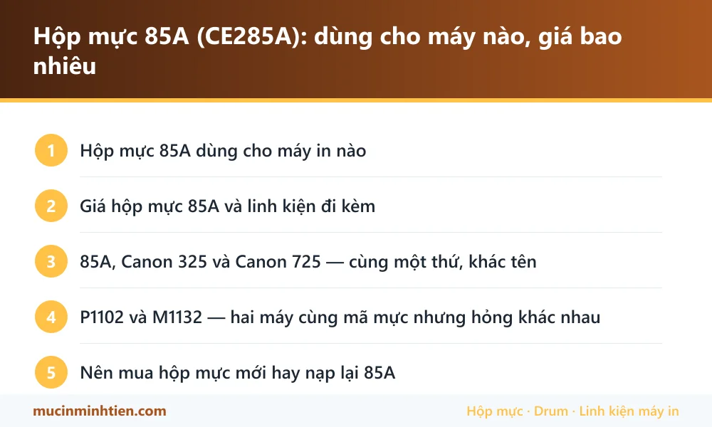 Tóm tắt thông tin hộp mực 85A: máy dùng được, giá và cách chọn