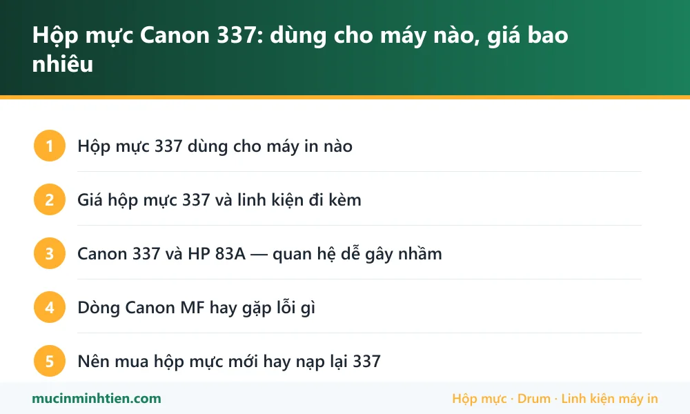 Tóm tắt thông tin hộp mực 337: máy dùng được, giá và cách chọn