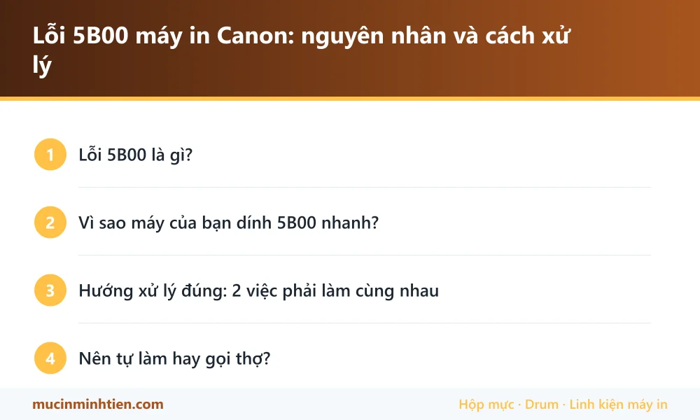 Tóm tắt các bước: Lỗi 5B00 máy in Canon: nguyên nhân và cách xử lý