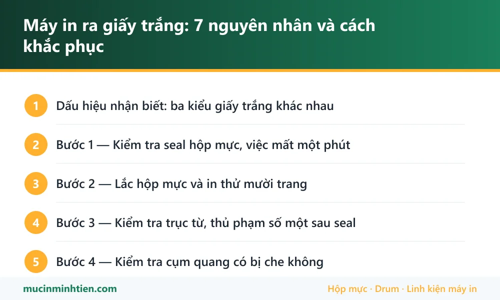 Tóm tắt các bước: Máy in ra giấy trắng: 7 nguyên nhân và cách khắc phục