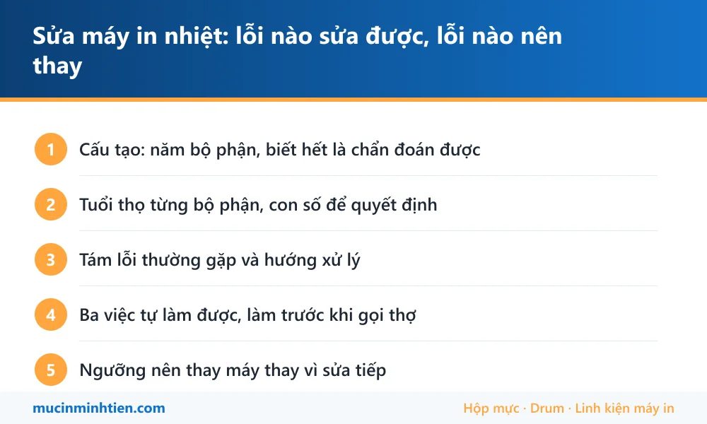 Tóm tắt các bước: Sửa máy in nhiệt: lỗi nào sửa được, lỗi nào nên thay